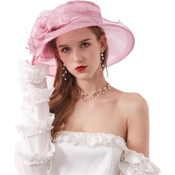 Kentucky Derby Hats - Organza Hat Fascinator Hat Pink - Picture 1 of 5